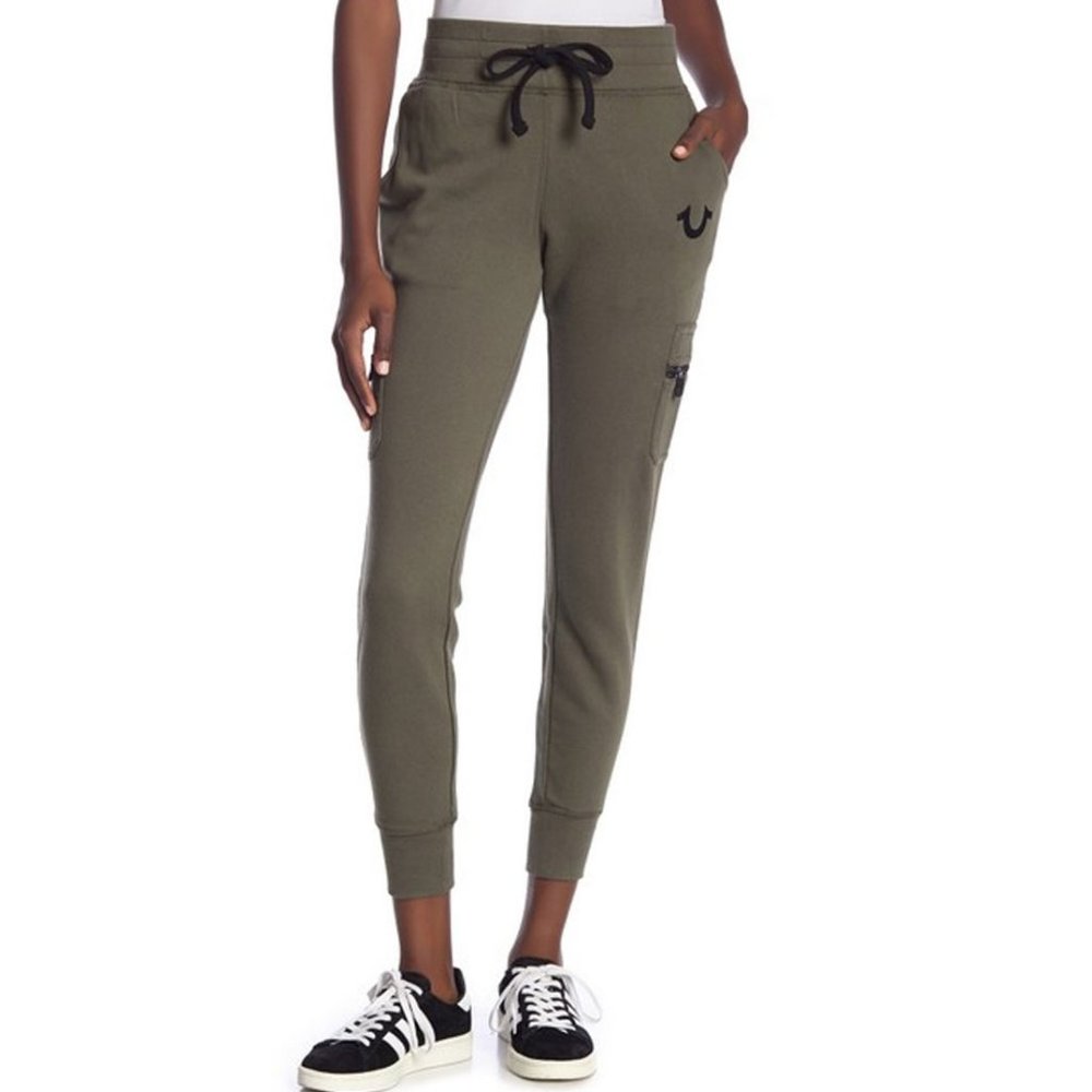 True Religion Women's Olive Green Cargo Zip Jogger Pant - Size Small